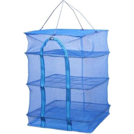 Séchoir à herbes à 3 étages en maille filet à suspendre avec fermeture éclair pliable pour sécher les légumes et les poissons (hauteur 66 cm)