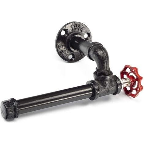 Vintage Industrial Toilet Paper Holder Wall Mounted Bathroom Accessory Urban Industrial Style Iron Pipe Wall Mounted Toilet Paper Holder, Retro, Black (1/4)
