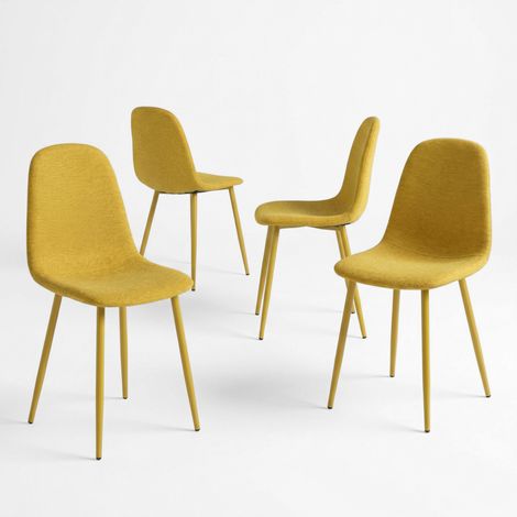 Meubles Cosy Charlton - Set di 4 sedie da pranzo stile scandinavo in tessuto effetto lino cotone e gambe in metallo, giallo zenzero