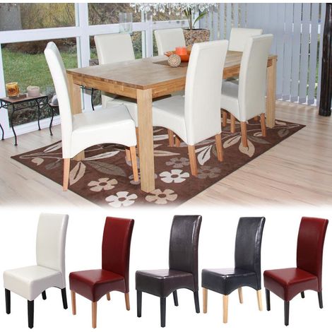 Lot de 6 chaises Latina, salle à manger, cuir reconstitué - couleur crème, pieds clairs (1/5)