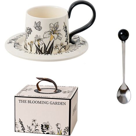 Ensemble tasse et soucoupe à café vintage en céramique, élégant et luxueux, cadeau pour la maison. (1/5)