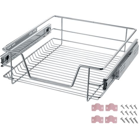 Tectake – Tiroir de rangement télescopique 50 cm – Métal chromé – Charge maximale 12 kg – Pour armoires de 30 à 50 cm