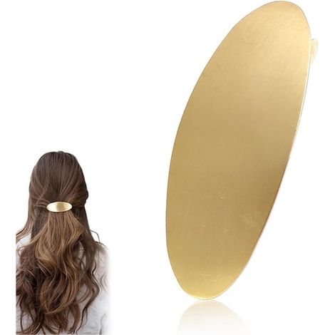 Grande pince à cheveux ovale vintage en métal - Pour femmes et filles - Cheveux longs et épais - Dorée (1/5)
