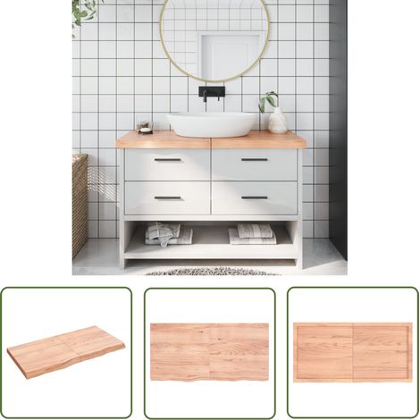 The Living Store Comptoir de salle de bain marron 120x60x(2-6) cm bois traité - Comptoir Salle De Bain - Comptoir Bois - Plan De Travail Salle De Bain - Meubles Salle De Bain - Décoration Salle De Bai (1/5)