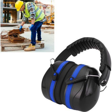 Casque antibruit industriel amélioré, casque à réduction de bruit, adapté au tournage, au sommeil, à l'apprentissage, au fonctionnement silencieux et à la protection (noir et bleu). (1/5)
