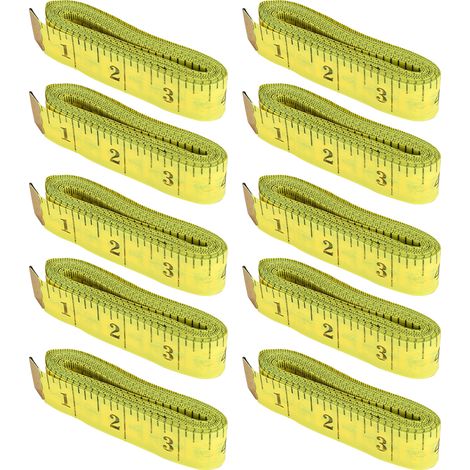 Lot de 10 mètres ruban de tailleur double échelle 2,0 x 300 cm, flexibles, pour la perte de poids et la mesure corporelle (jaune)