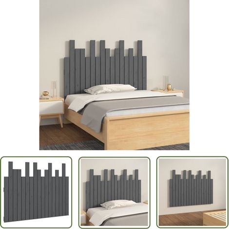 Tête de lit murale pour lit simple, Cadre de lit, Tableau décoratif de chevet Gris 108x3x80 cm Bois massif de pin CDE35423 (1/5)