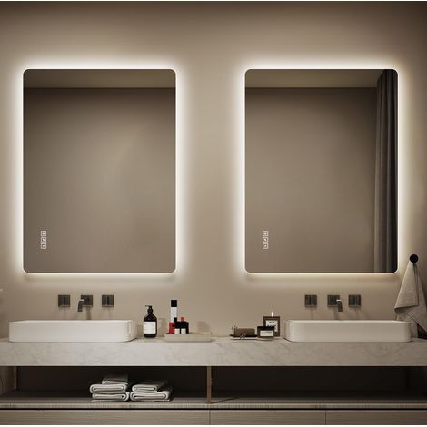 Specchio LED da bagno 80x60 cm in vetro argentato antiappannamento – MEUBLIV (1/5)