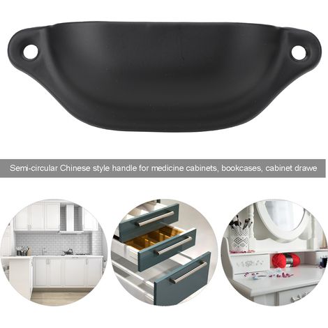 Poignée de tiroir chinoise ancienne en forme de coquillage pour meuble de rangement, armoire ou commode (Noir) (1/4)