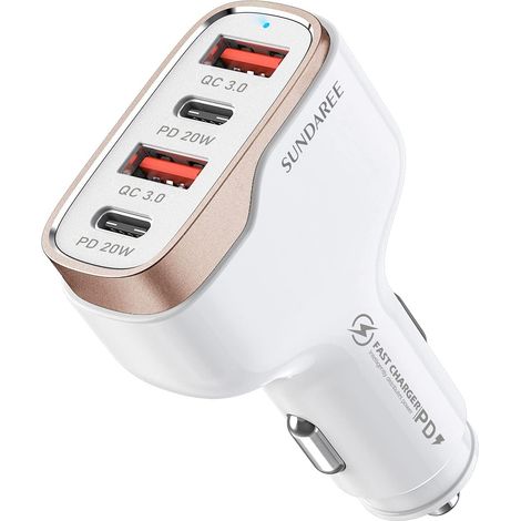Chargeur Voiture USB C,4 Port 40W 12V-24V Type C PD&QC Rapide Charge Allume Cigare USB Automobile Chargeurs for Samsung Galaxy A02S M12/iPhone 12/Xiaomi Redmi 9C Note 10/POCO F3/Huawei/Oppo