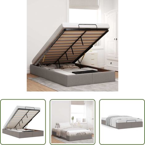 vidaXL Hydraulischer Heber - Ottoman-Bett ohne Matratze Taupe 120x190 cm Stoff (1/5)