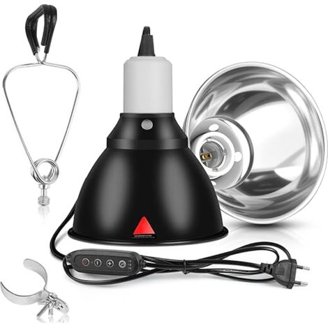 Abat-jour chauffant pour reptile, Abat-Jour Pour Lampe chauffante Tortue E27 avec clip de suspension, contrôle du temps et de la température, Pour lampes dôme de terrarium reptiles UVA UVB (1/5)