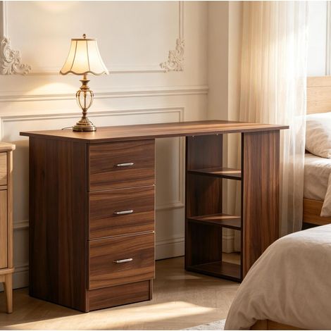 Computerschreibtisch mit 3 Schubladen und 3 Regalböden aus MDF, 120 x 49 x 72 cm, Walnuss (1/5)