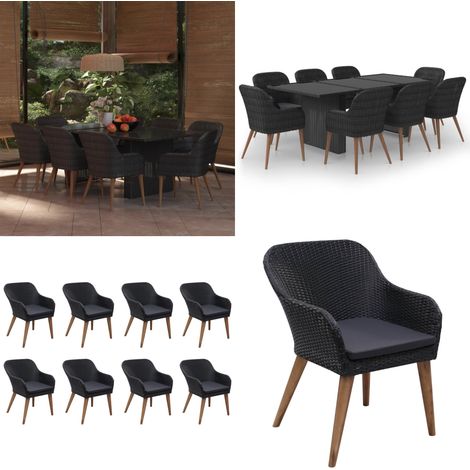 9-tlg. Garten-Essgruppe Poly Rattan Schwarz - Gartenmöbel - Terrassenmöbel (1/5)