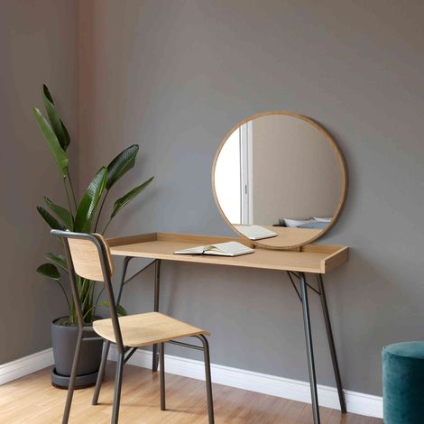 Coiffeuse avec miroir en bois imitation chêne - CF0061 (1/3)