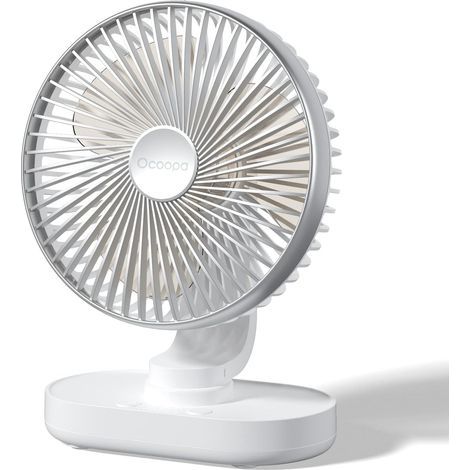 Ventilateur automatique oscillant silencieux 30 dB, 16,5 cm, batterie 4000 mAh et USB avec flux d'air puissant, 4 vitesses, portable, petit ventilateur pour bureau, maison, camping, extérieur (1/5)