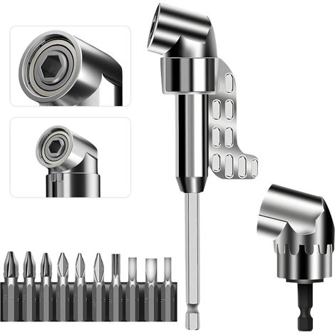 Embout de visseuse d'angle 105° avec aimant 1/4" hexagonal - Adaptateur pour visseuse sans fil - Court et long pour les espaces étroits, garage, artisan (1/5)
