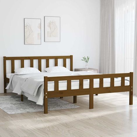 Estructura cama sin colchón madera maciza marrón miel 120x200cm (1/5)