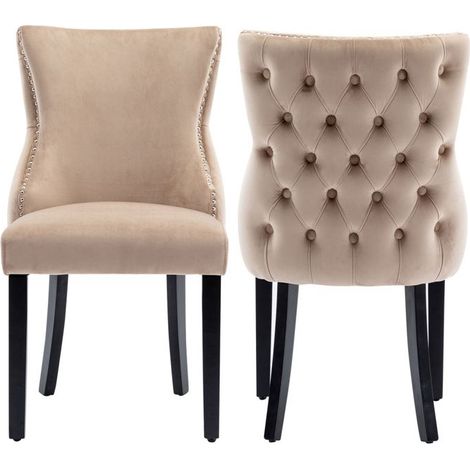 Chaise - Capitonnée Velours - Lot de 2 - Pieds bois massif - Dossier à boutons vintage (1/5)