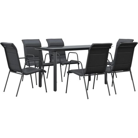 Ensemble à manger de jardin 7 pcs  Mobilier de jardin noir textilène et acier (1/5)