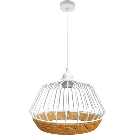 Hugo Lampada a sospensione in metallo e rattan bianco/naturale 1xE27 (33xØ36x36cm)