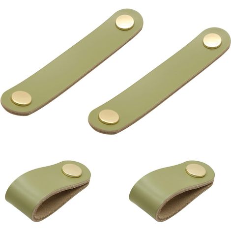 4 pièces Poignee Cuir Boutons de Meubles Poignées en Cuir Boutons de Porte en Fenêtre Boutons de Porte de Garde-robe (Vert clair) (1/5)