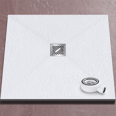 doporro Duschwanne Duschtasse 90x90x3cm aus Mineralguss in Weiß Quadratisch DIN-Anschlüsse für bodenebene Montage geeignet inkl. Ablaufgarnitur AL006 Geoma 09 (1/5)