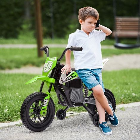 Moto elettrica per bambini 12V con musica, ruote stabilizzatrici, 3-6 anni, verde (1/5)