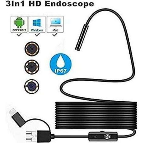 Caméra d'inspection USB étanche, endoscope 2.0 MP IP67, avec 8 lumières LED réglables, pour Android et PC (1/5)
