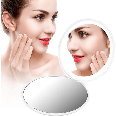 Miroir de Maquillage Portable Pliable à Grossissement 10X avec 12 Lumières LED, Outil Cosmétique Latéral, Format de Poche pour Le Maquillage, Disponible en Plusieurs Couleurs (White)