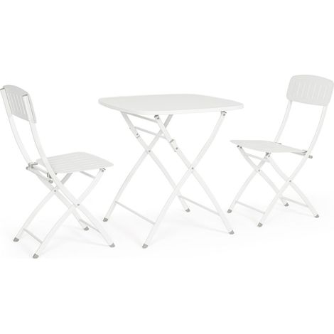 Set Tavolo + 2 Sedie Pieghevoli in Acciaio E-Coating Bianco (1/5)