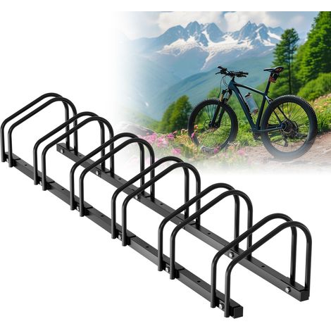 Randaco Râtelier vélos pour 6 vélos, 160x32x26cm, Support à vélo en acier galvanisé, peut être fixé au sol/au mur, pour largeurs de pneus de 3,5 à 5,5 cm, noir