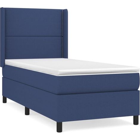 Cadre de lit en tissu bleu (matelas inclus), dimensions 90x190 cm (1/5)
