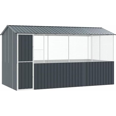1 Cage pour oiseaux anthracite 410x210x230cm, acier galvanisé, enclos extérieur rectangulaire, maison animaux jardin