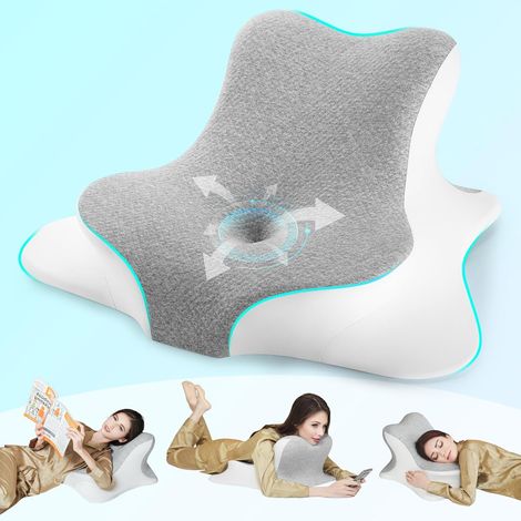Oreiller Ergonomique Cervical,Coussin cervicales,Adapté pour Le Sommeil latéral, Dorsal et ventral (Gris) (1/5)