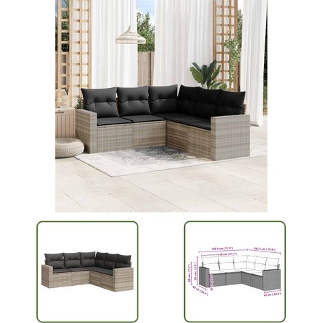 The Living Store 5-tlg. Garten-Sofagarnitur mit Kissen Hellgrau Poly Rattan - Gartenmöbel - Outdoor Möbel - Rattan Sofa - Lounge Set - Esstischgarnitur (1/3)