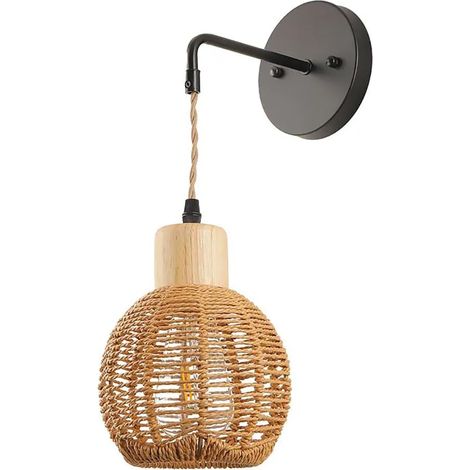 Wandleuchte im Boho-Stil, japanische Rattan-Wandleuchte, handgewebter Lampenschirm, europäischer Standard, Leuchtmittel nicht enthalten, E27-Fassung