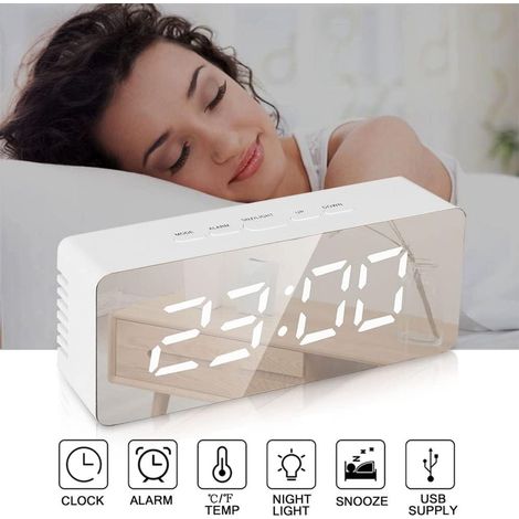 Orologio da scrivania a LED con specchio, funzione snooze, visualizzazione della temperatura, sveglia digitale, decorazione per camera da letto/casa, bianco - ALTRO (1/4)