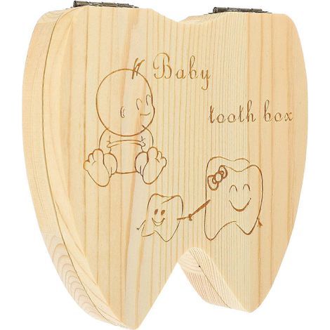 Boîte à souvenirs pour dents de lait, porte-dents de fée en bois pour enfants (couleur bois)-12.50X12.50X2.80CM (1/3)
