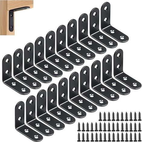 Schwarze Edelstahl-Winkelverbinder, 20 Stück, 40 x 40 mm, 90°-L-förmige rechtwinklige Verbinder mit 80 Schrauben (1/5)
