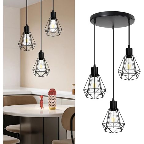 Suspension luminaire,Luminaire Industrielle Plafonnier 3 Lampes E27 Plafonnier Luminaire Design Métal Cage pour Restaurant Salon Chambre Cuisine Bar Couloir (sans ampoule) (1/5)