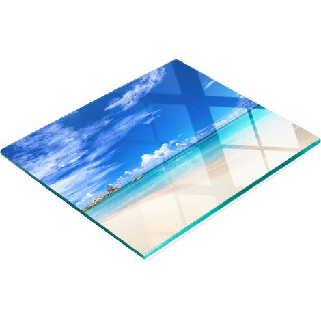 Planche de service en verre pour la cuisine, motif plage tropicale, 60 x 52 cm (1/5)