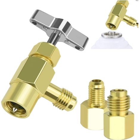 R134A Refrigerant avec Adaptateurs De Réservoir De 1/4 Femelle à 1/2 Mâle et 1/2 Femelle à 1/4 Mâle Acme Robinet de Réfrigérant en Laiton Vanne de Charge de Réfrigérant pour Climatisation (1/5)