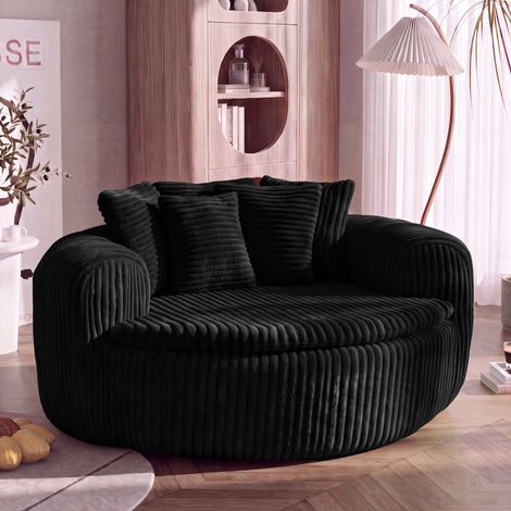 Poltrona lounge 145×133×59 cm in velluto a coste nero con 5 cuscini, per soggiorno – MEUBLIV (1/5)