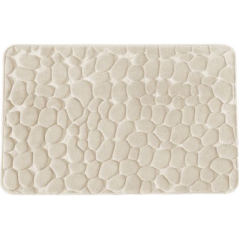 Tapis de bain galet à mémoire de forme ecru 50x80cm – Antidérapant – Lavable en machine à 30°C – Ultra absorbant et confortable – Guy Levasseur