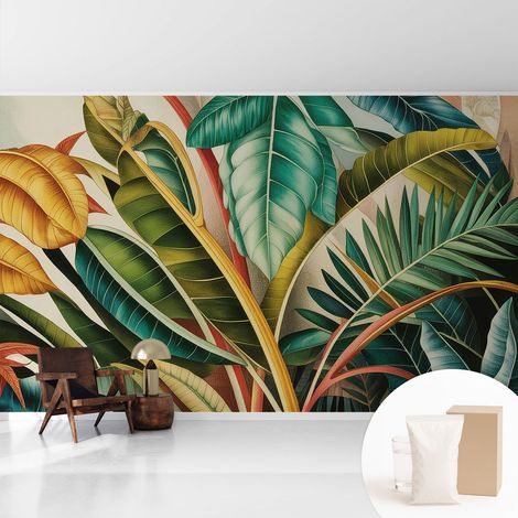 Newroom Tapete Dekorative Vliestapete mit Kleber Modern für Wohnzimmer Schlafzimmer Exotische Blätter 416x254 cm (1/5)