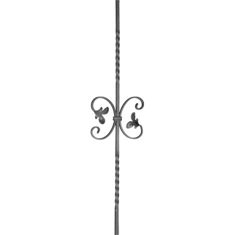 Pannello semiattorcigliato con motivo a ricci e foglia - Altezza 950mm Larghezza 215mm 12mm quadrata - Ferro battuto - Saldatura