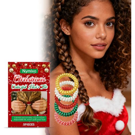 Nymixa Christmas Colorful Telephone Hair Tie - Adds Christmas Atmosphere to Buns, Braids, and Hair Accessories - 5pcs (1/5)