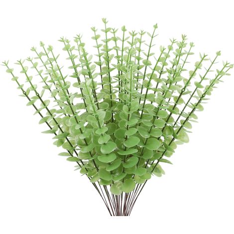 24 künstliche Grünpflanzen, Blumenarrangement aus einzelnen Eukalyptusblättern, künstliche Blumendekoration für den Innenbereich (Grün - Einzelner Eukalyptus 0145) (1/2)