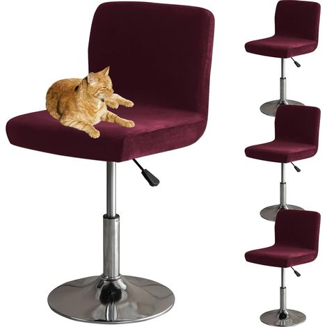 Housses De Chaise De Bar avec Dossier, Élastique Velours Tissu Housses De Tabouret De Pub Amovible Courte Arrière Pivotant Couverture De Chaise-Bordeaux-4 Pièces